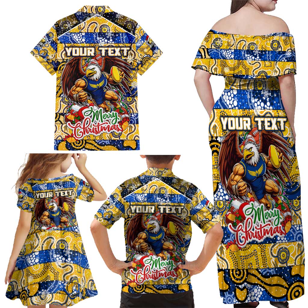 Custom Eagles Rugby Merry Christmas Family Matching Off Shoulder Maxi Dress and Hawaiian Shirt Indigenous Australian Art