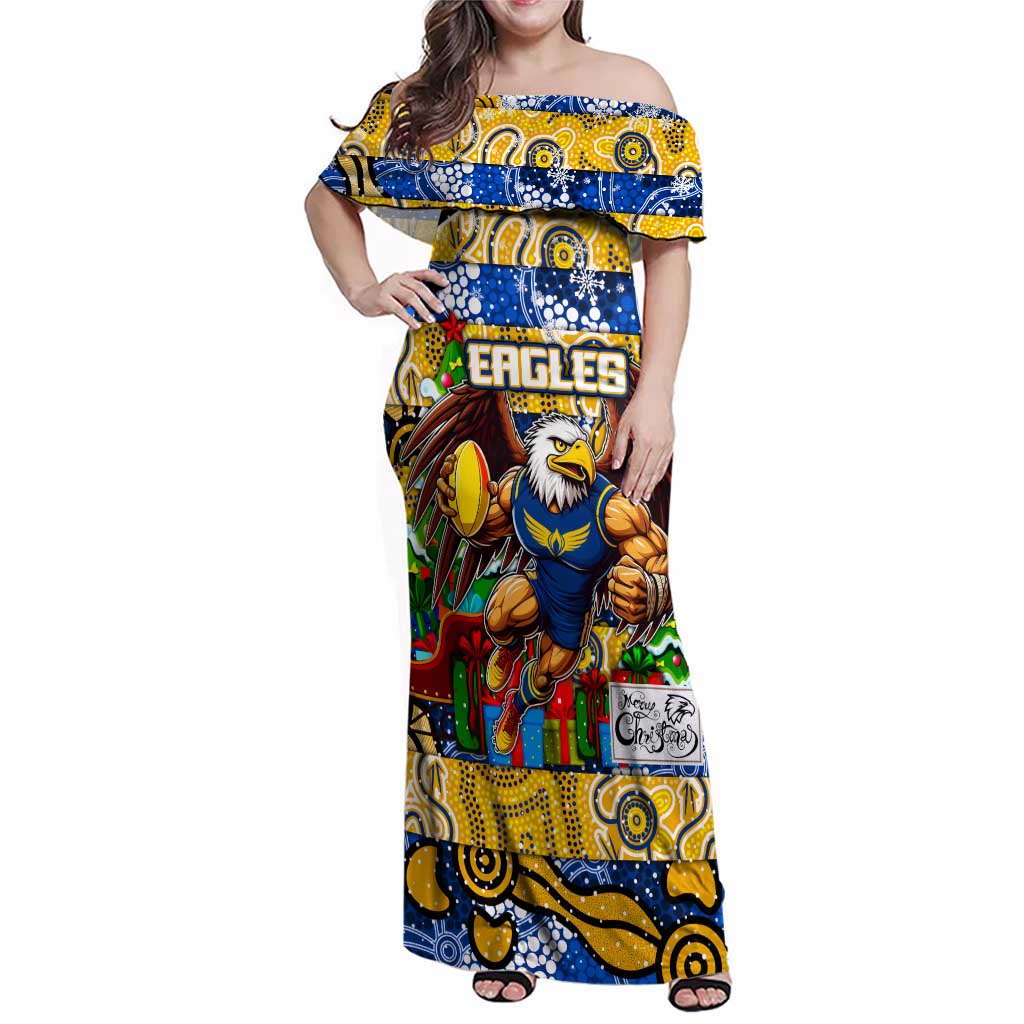 Custom Eagles Rugby Merry Christmas Family Matching Off Shoulder Maxi Dress and Hawaiian Shirt Indigenous Australian Art
