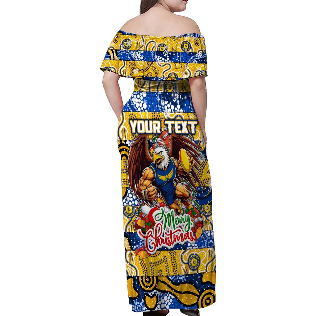 Custom Eagles Rugby Merry Christmas Family Matching Off Shoulder Maxi Dress and Hawaiian Shirt Indigenous Australian Art