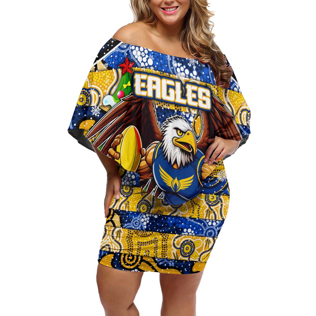 Custom Eagles Rugby Merry Christmas Family Matching Off Shoulder Short Dress and Hawaiian Shirt Indigenous Australian Art