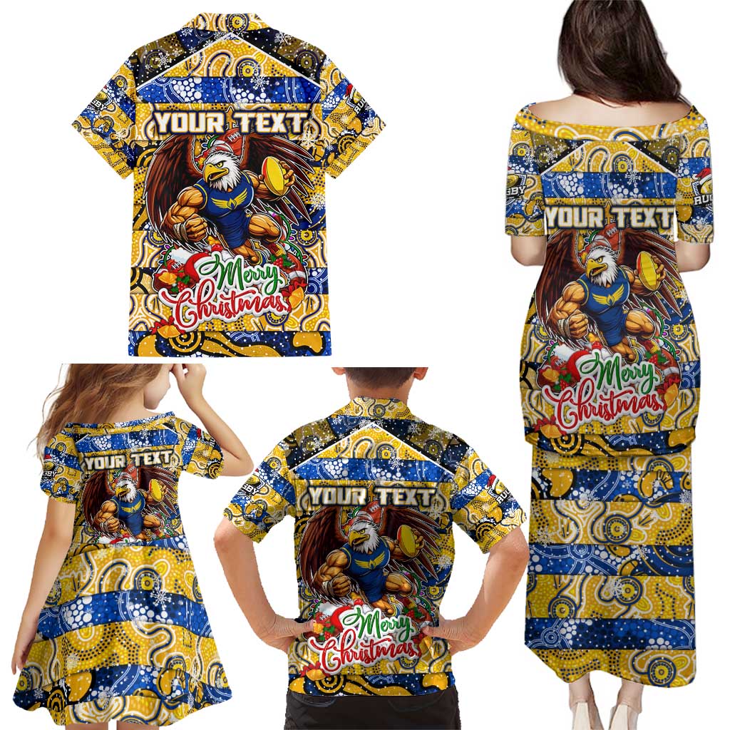 Custom Eagles Rugby Merry Christmas Family Matching Puletasi and Hawaiian Shirt Indigenous Australian Art