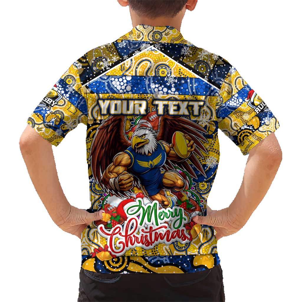 Custom Eagles Rugby Merry Christmas Family Matching Short Sleeve Bodycon Dress and Hawaiian Shirt Indigenous Australian Art