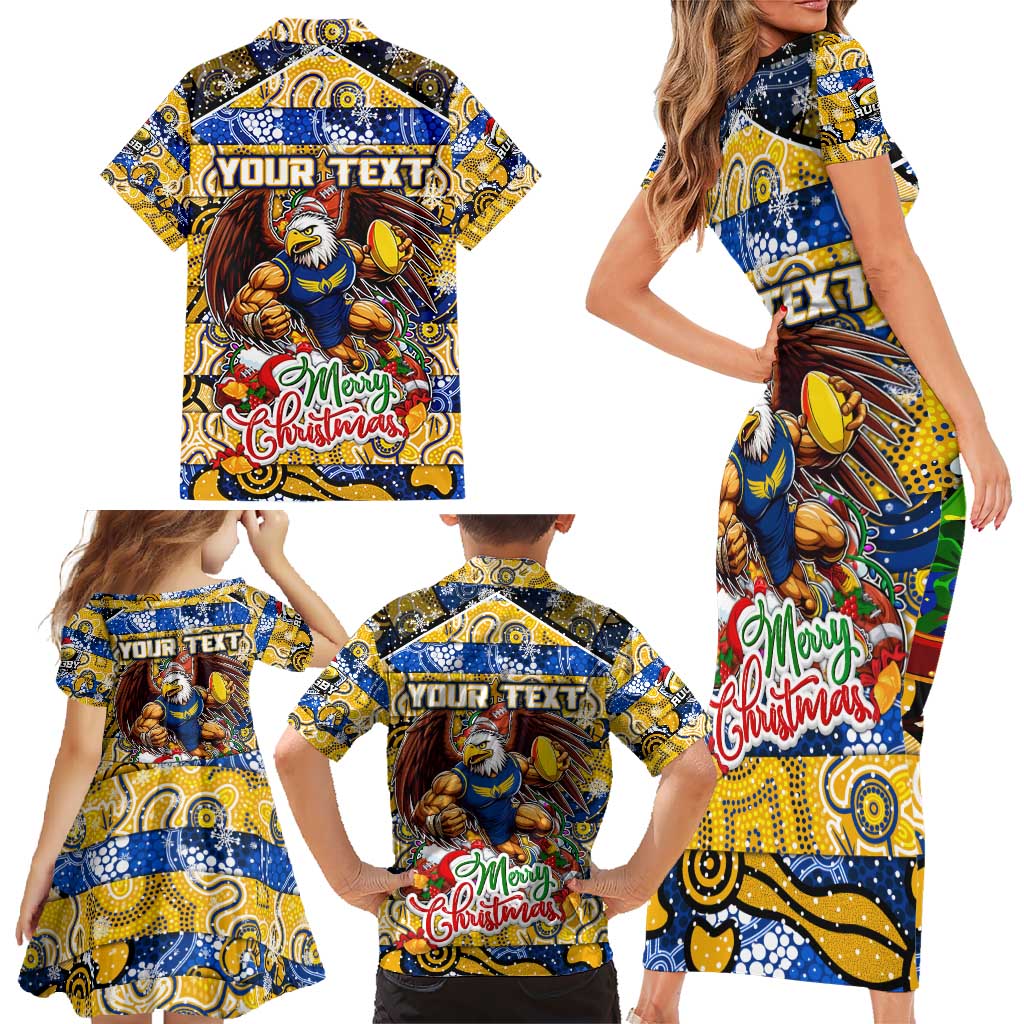 Custom Eagles Rugby Merry Christmas Family Matching Short Sleeve Bodycon Dress and Hawaiian Shirt Indigenous Australian Art