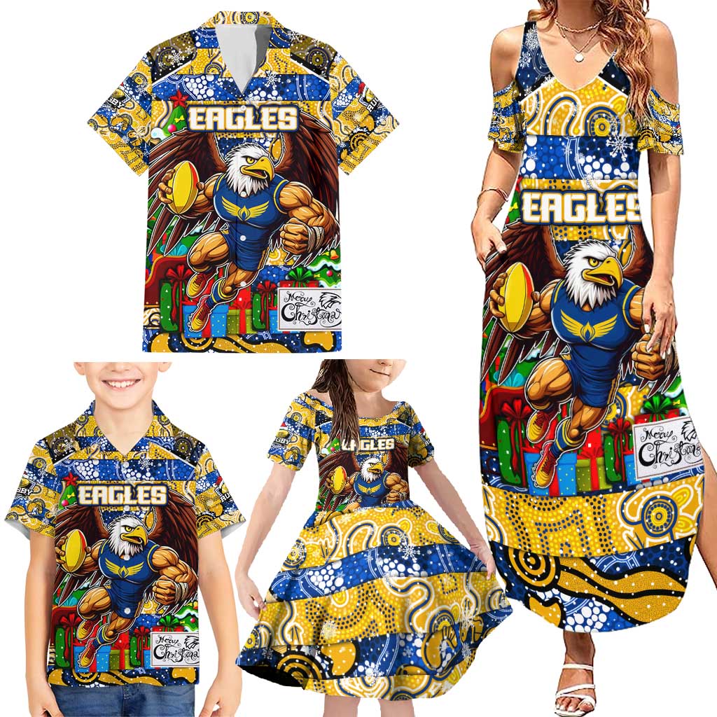 Custom Eagles Rugby Merry Christmas Family Matching Summer Maxi Dress and Hawaiian Shirt Indigenous Australian Art