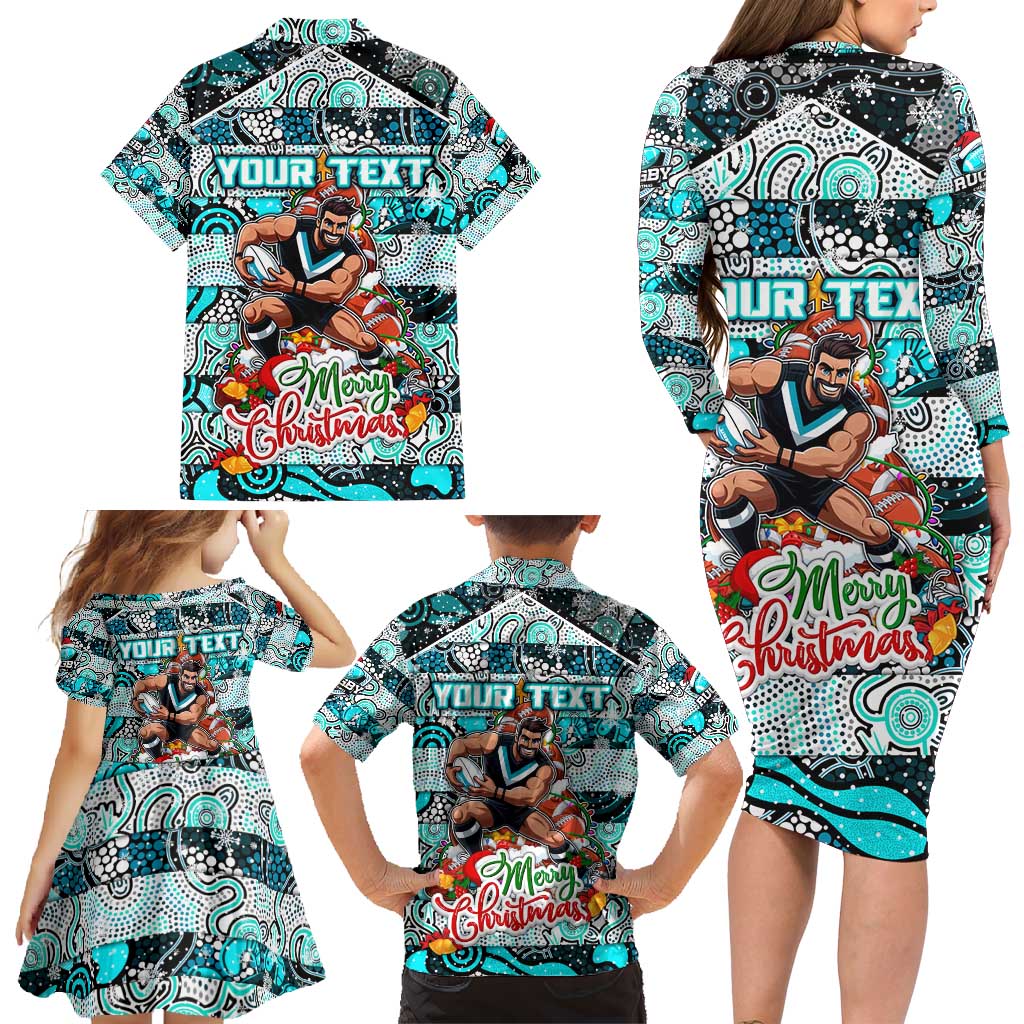 Custom Power Rugby Merry Christmas Family Matching Long Sleeve Bodycon Dress and Hawaiian Shirt Indigenous Australian Art