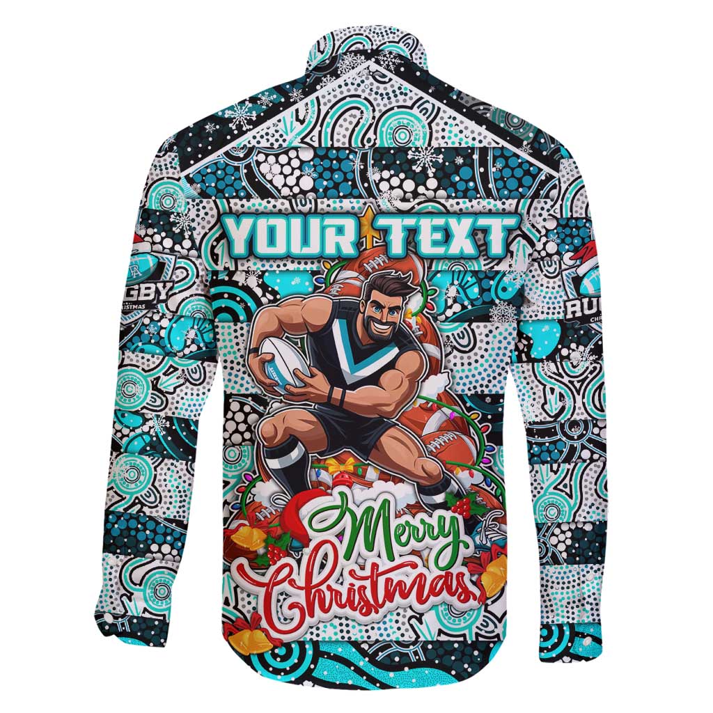 Custom Power Rugby Merry Christmas Family Matching Long Sleeve Bodycon Dress and Hawaiian Shirt Indigenous Australian Art