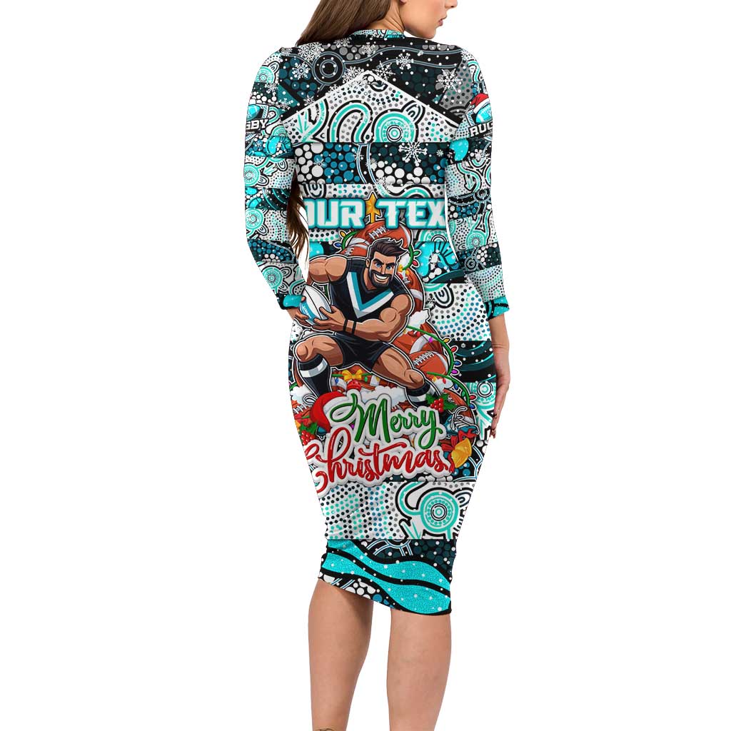 Custom Power Rugby Merry Christmas Family Matching Long Sleeve Bodycon Dress and Hawaiian Shirt Indigenous Australian Art