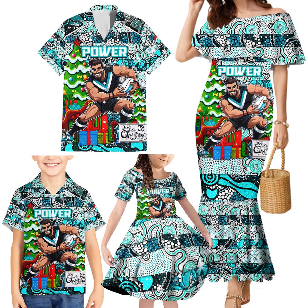 Custom Power Rugby Merry Christmas Family Matching Mermaid Dress and Hawaiian Shirt Indigenous Australian Art
