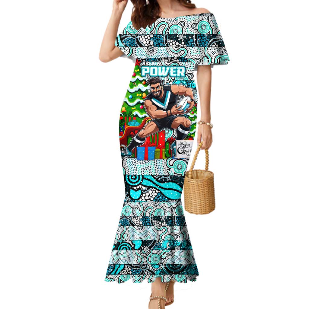 Custom Power Rugby Merry Christmas Family Matching Mermaid Dress and Hawaiian Shirt Indigenous Australian Art