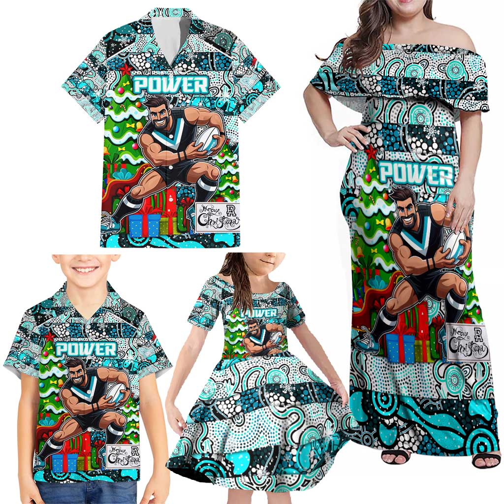 Custom Power Rugby Merry Christmas Family Matching Off Shoulder Maxi Dress and Hawaiian Shirt Indigenous Australian Art