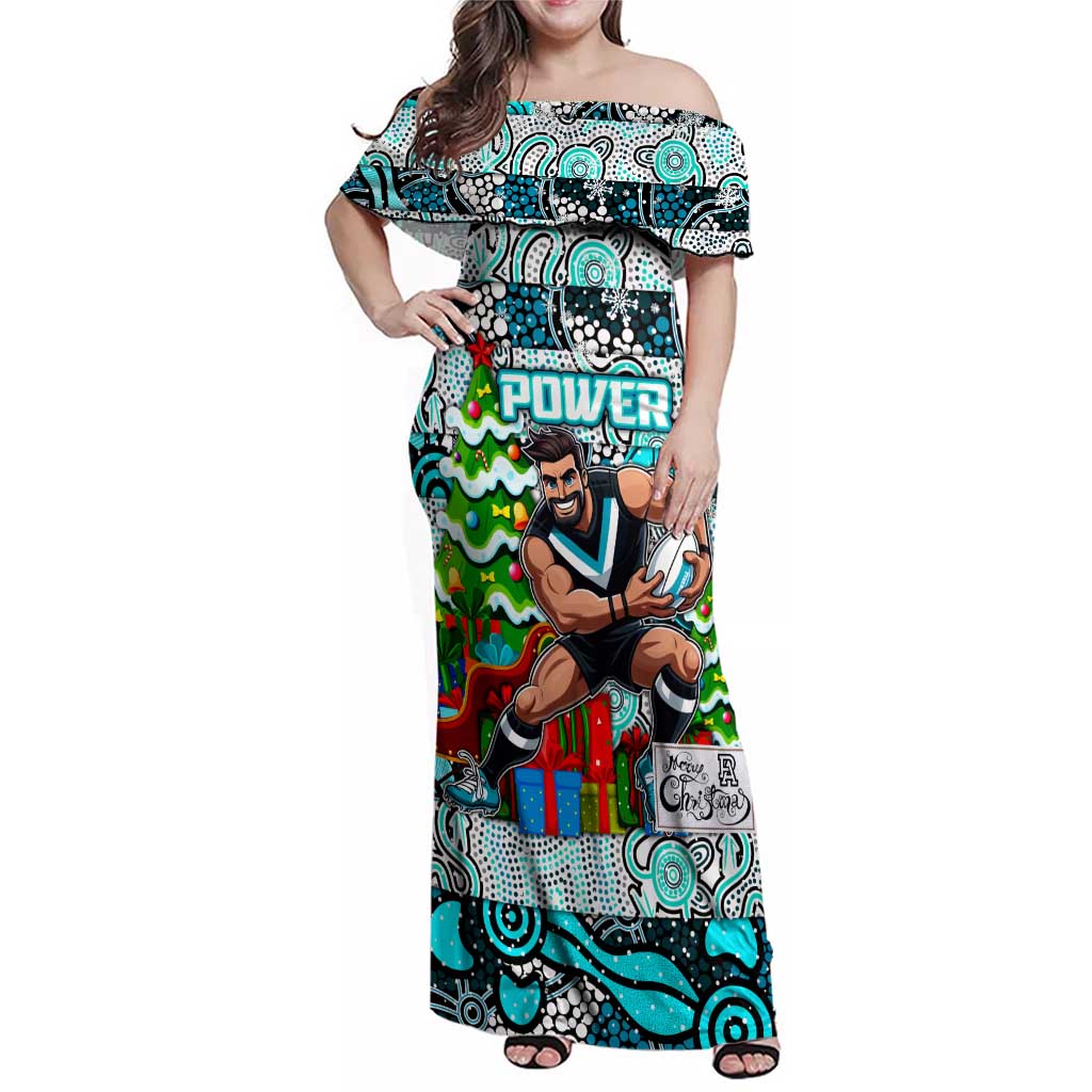 Custom Power Rugby Merry Christmas Family Matching Off Shoulder Maxi Dress and Hawaiian Shirt Indigenous Australian Art