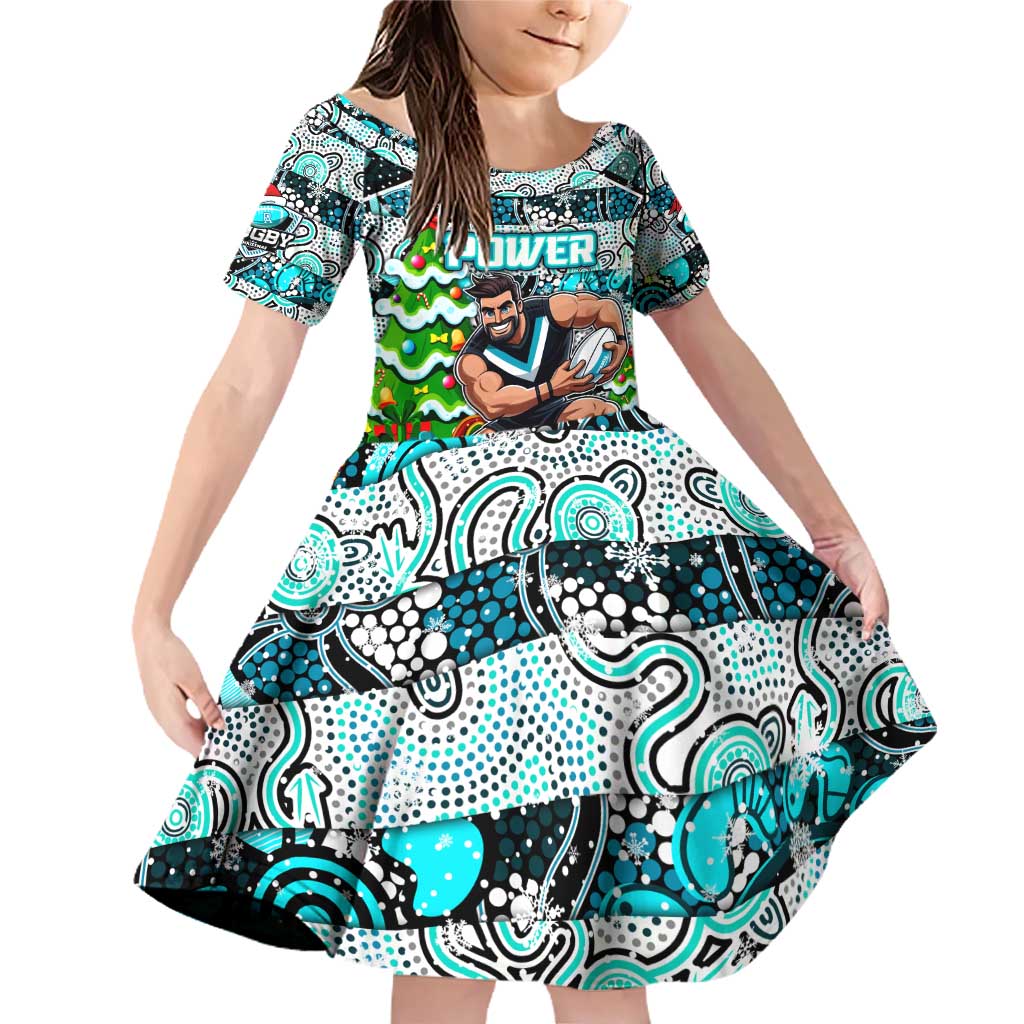 Custom Power Rugby Merry Christmas Family Matching Off Shoulder Short Dress and Hawaiian Shirt Indigenous Australian Art