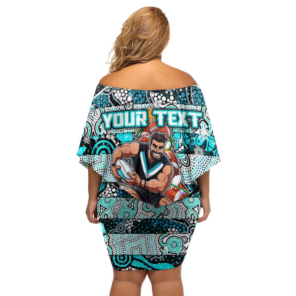 Custom Power Rugby Merry Christmas Family Matching Off Shoulder Short Dress and Hawaiian Shirt Indigenous Australian Art