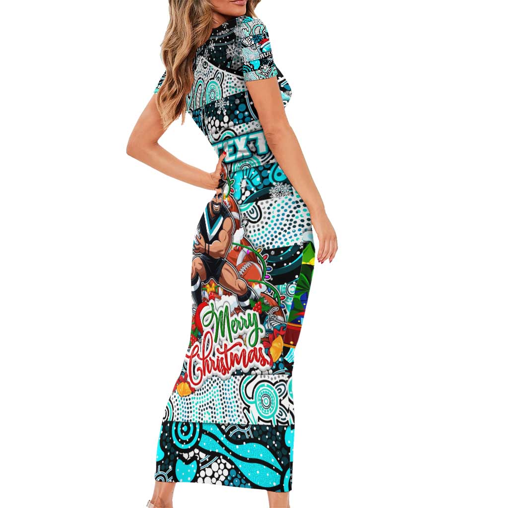 Custom Power Rugby Merry Christmas Family Matching Short Sleeve Bodycon Dress and Hawaiian Shirt Indigenous Australian Art