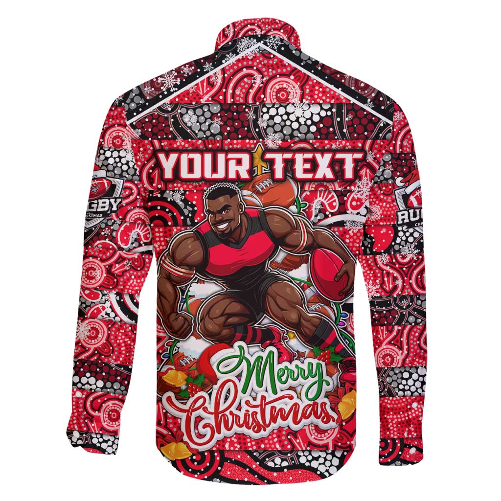 Custom Bombers Rugby Merry Christmas Family Matching Long Sleeve Bodycon Dress and Hawaiian Shirt Indigenous Australian Art