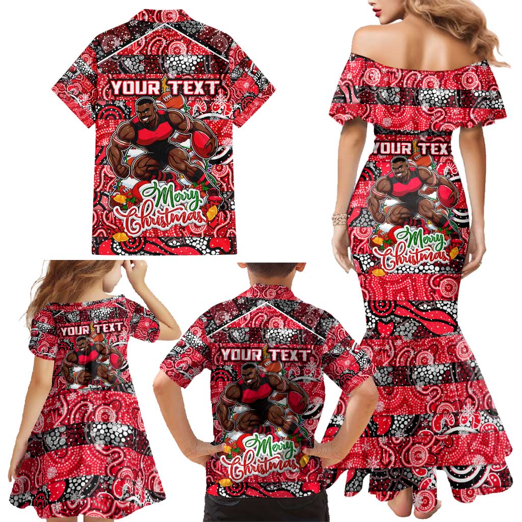 Custom Bombers Rugby Merry Christmas Family Matching Mermaid Dress and Hawaiian Shirt Indigenous Australian Art