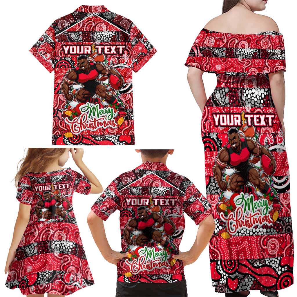 Custom Bombers Rugby Merry Christmas Family Matching Off Shoulder Maxi Dress and Hawaiian Shirt Indigenous Australian Art