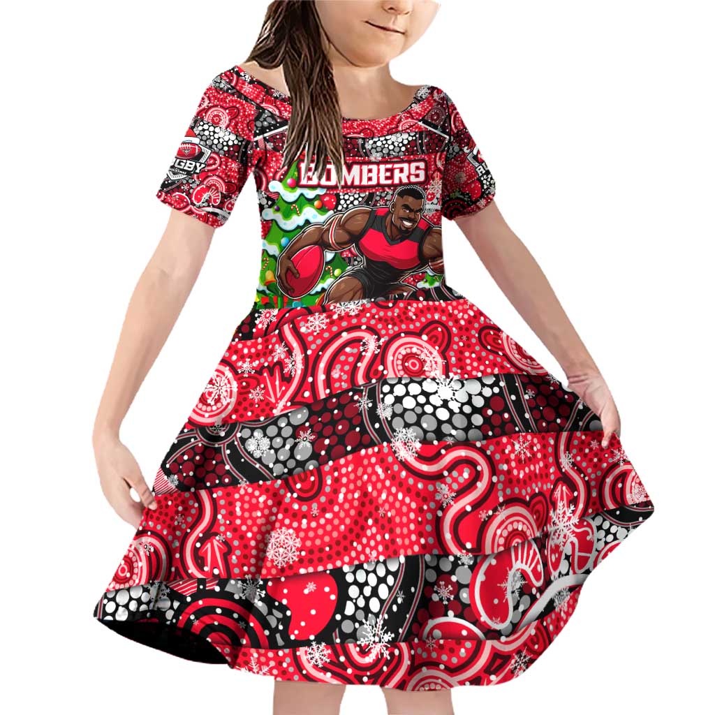 Custom Bombers Rugby Merry Christmas Family Matching Off Shoulder Short Dress and Hawaiian Shirt Indigenous Australian Art