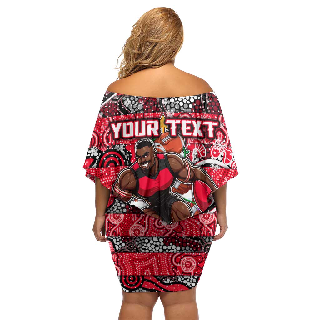 Custom Bombers Rugby Merry Christmas Family Matching Off Shoulder Short Dress and Hawaiian Shirt Indigenous Australian Art