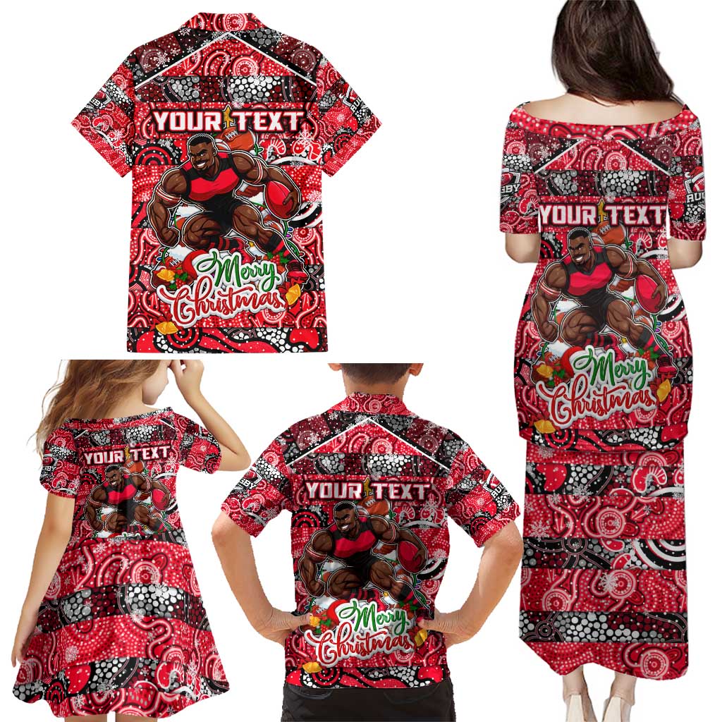 Custom Bombers Rugby Merry Christmas Family Matching Puletasi and Hawaiian Shirt Indigenous Australian Art
