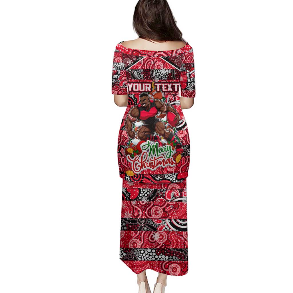 Custom Bombers Rugby Merry Christmas Family Matching Puletasi and Hawaiian Shirt Indigenous Australian Art