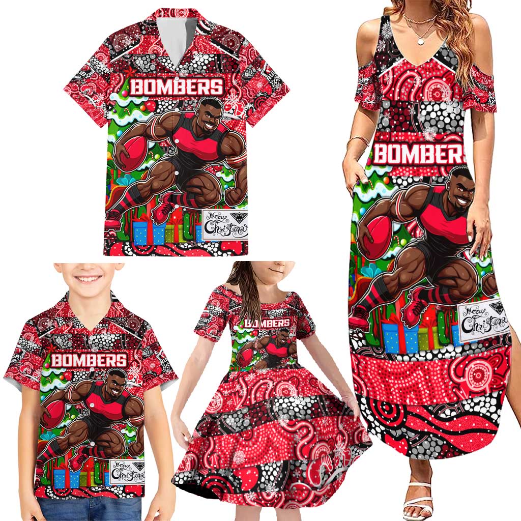 Custom Bombers Rugby Merry Christmas Family Matching Summer Maxi Dress and Hawaiian Shirt Indigenous Australian Art