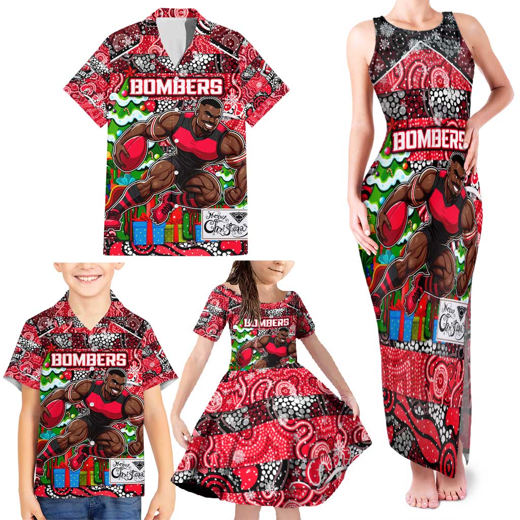Custom Bombers Rugby Merry Christmas Family Matching Tank Maxi Dress and Hawaiian Shirt Indigenous Australian Art