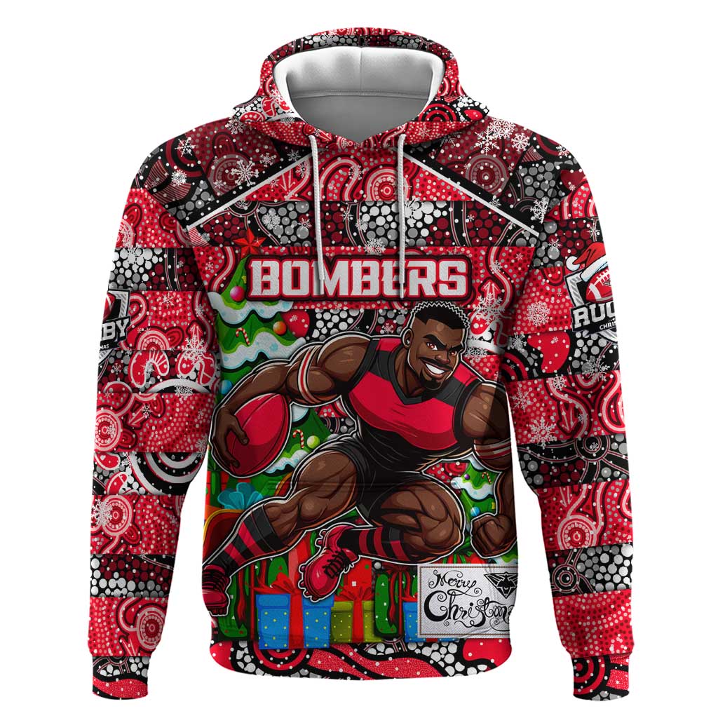 Custom Bombers Football Merry Christmas Hoodie Indigenous Australian Art - Vibe Hoodie Shop