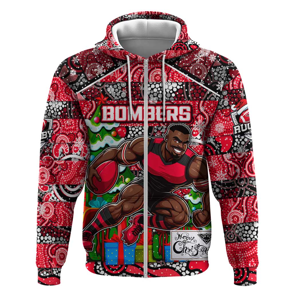 Custom Bombers Football Merry Christmas Hoodie Indigenous Australian Art - Vibe Hoodie Shop