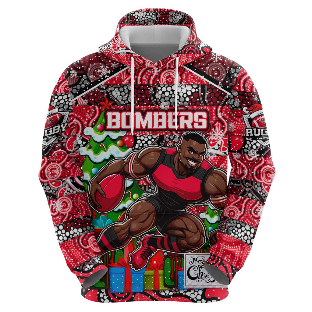 Custom Bombers Football Merry Christmas Hoodie Indigenous Australian Art - Vibe Hoodie Shop