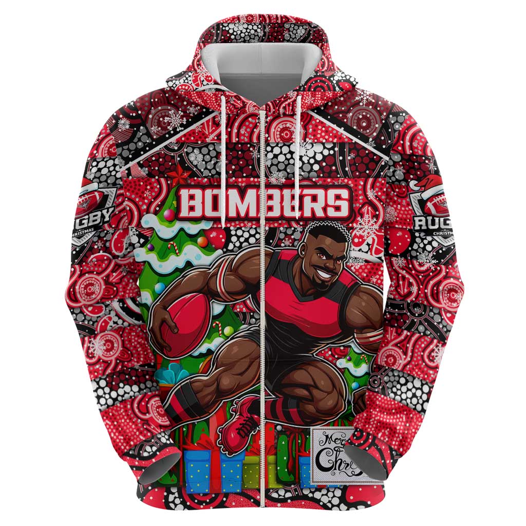Custom Bombers Football Merry Christmas Hoodie Indigenous Australian Art - Vibe Hoodie Shop