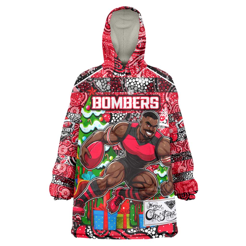 Custom Bombers Football Merry Christmas Wearable Blanket Hoodie Indigenous Australian Art - Vibe Hoodie Shop