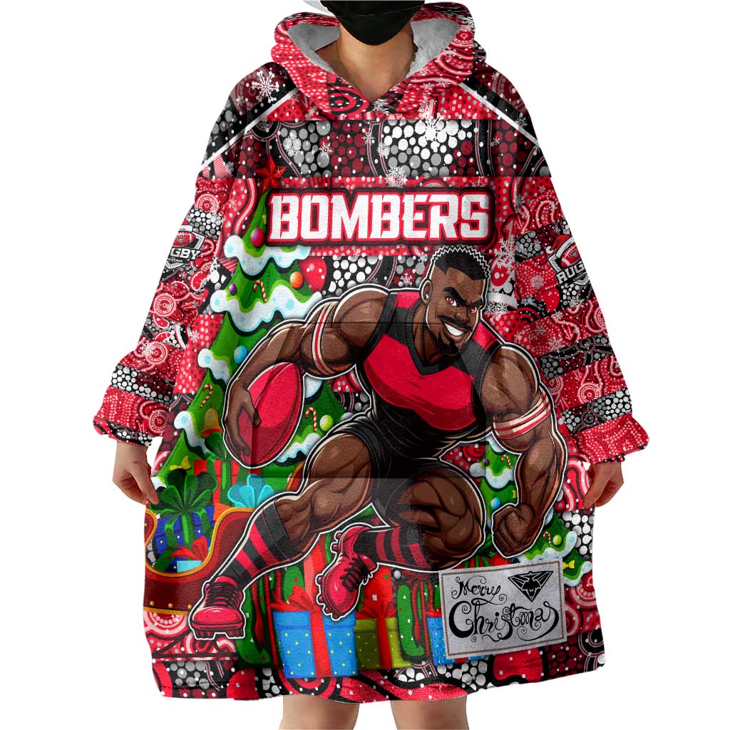 Custom Bombers Football Merry Christmas Wearable Blanket Hoodie Indigenous Australian Art - Vibe Hoodie Shop