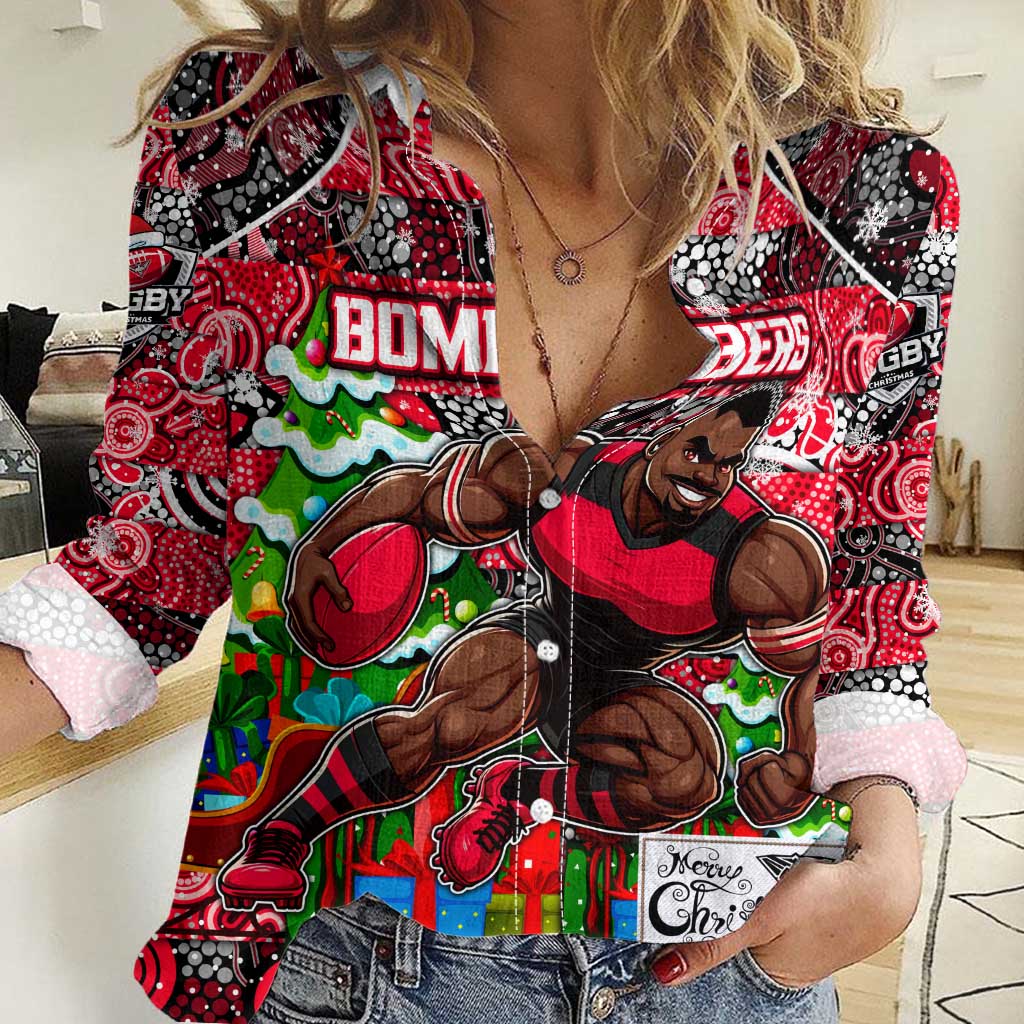 Custom Bombers Football Merry Christmas Women Casual Shirt Indigenous Australian Art - Vibe Hoodie Shop