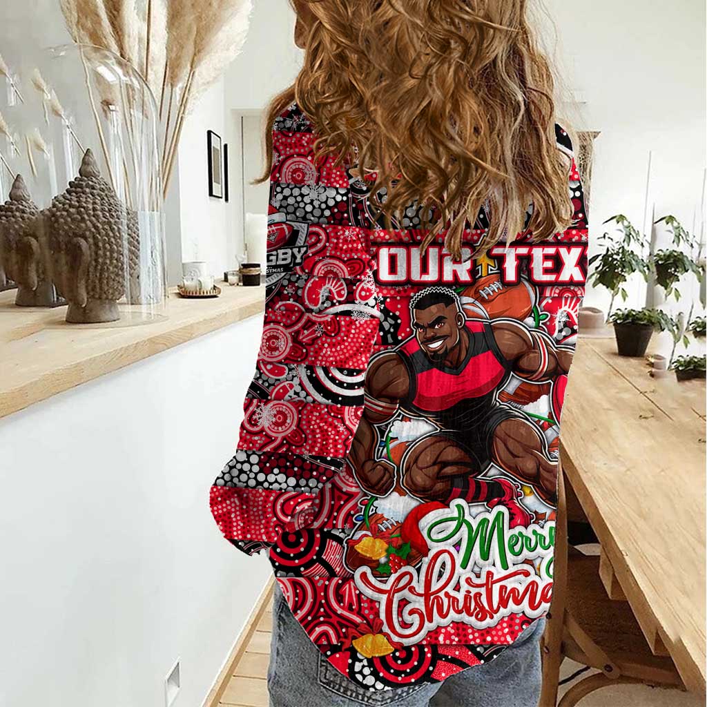 Custom Bombers Football Merry Christmas Women Casual Shirt Indigenous Australian Art - Vibe Hoodie Shop