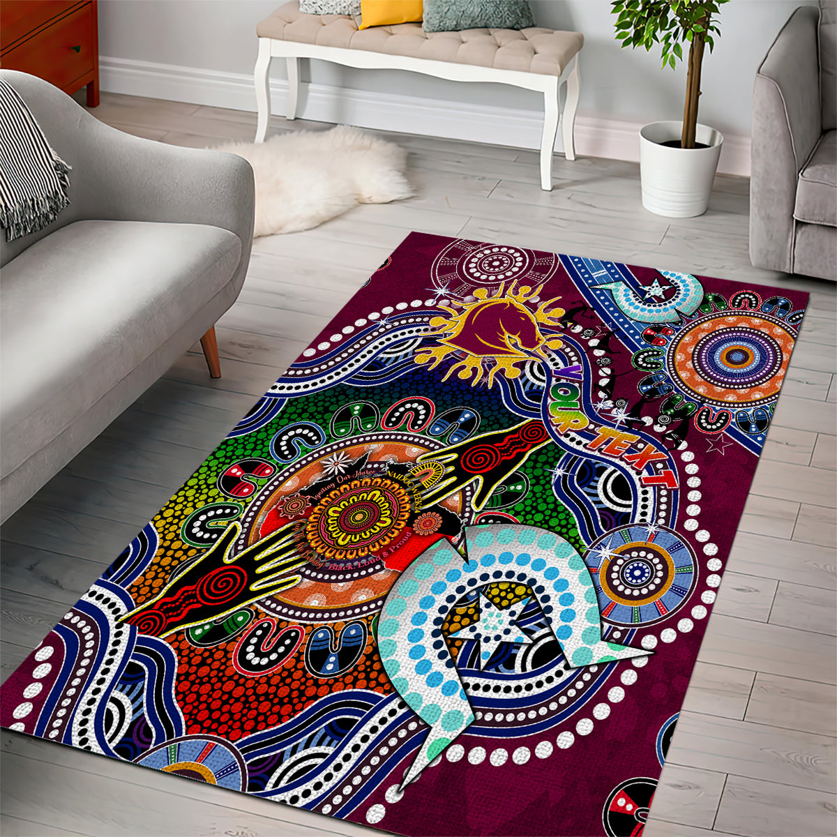 Personalised Broncos NAIDOC Week 2024 Area Rug Australia Aboriginal Dot Painting - Vibe Hoodie Shop