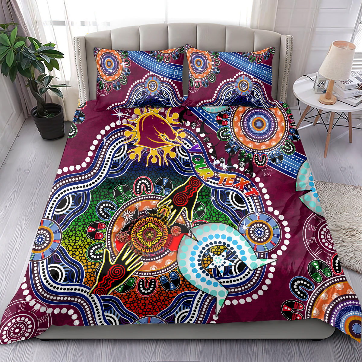 Personalised Broncos NAIDOC Week 2024 Bedding Set Australia Aboriginal Dot Painting - Vibe Hoodie Shop
