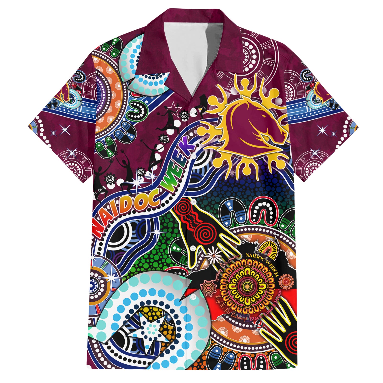 Personalised Broncos NAIDOC Week 2024 Hawaiian Shirt Australia Aboriginal Dot Painting - Vibe Hoodie Shop