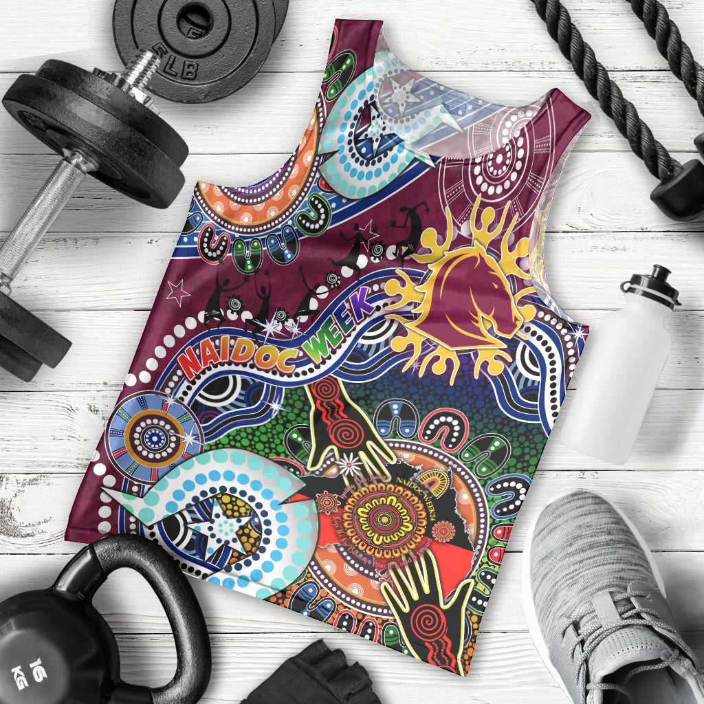 Personalised Broncos NAIDOC Week 2024 Men Tank Top Australia Aboriginal Dot Painting - Vibe Hoodie Shop
