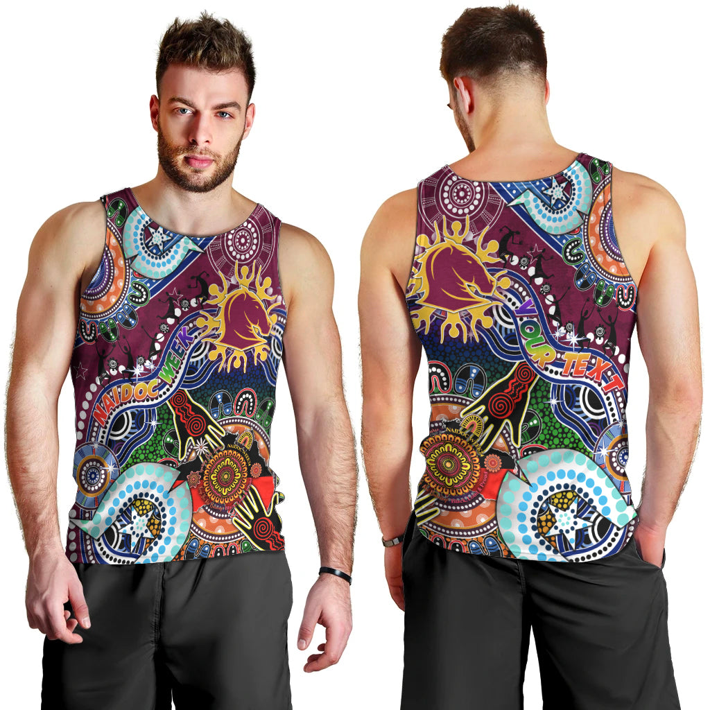 Personalised Broncos NAIDOC Week 2024 Men Tank Top Australia Aboriginal Dot Painting - Vibe Hoodie Shop