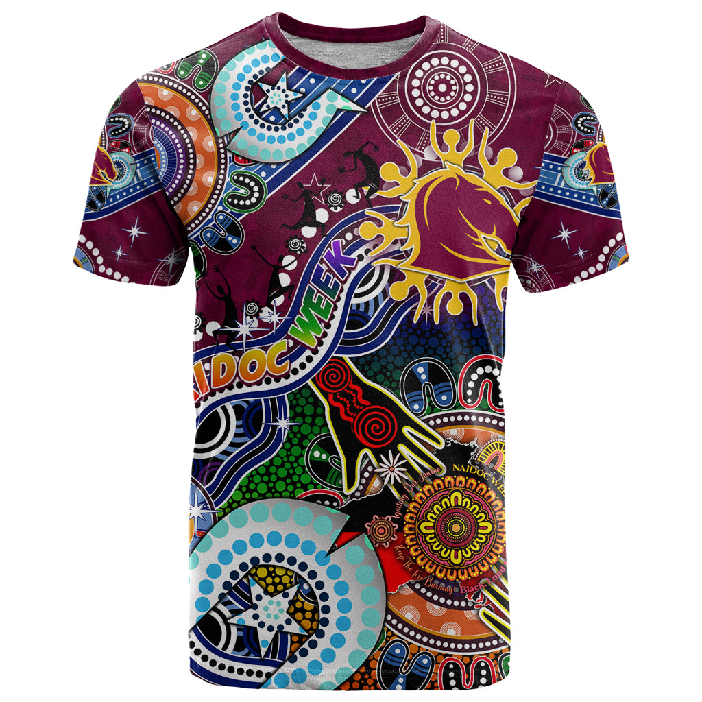 Personalised Broncos NAIDOC Week 2024 T Shirt Australia Aboriginal Dot Painting - Vibe Hoodie Shop