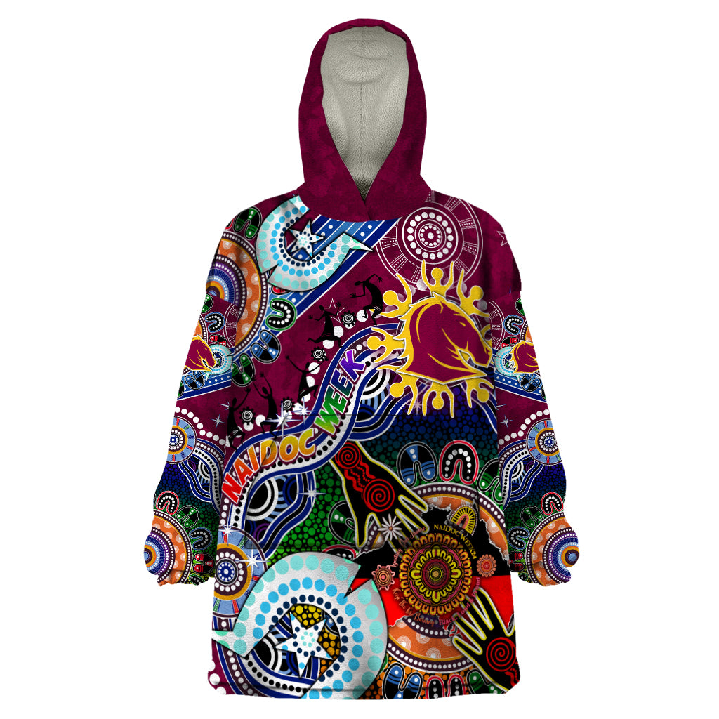 Personalised Broncos NAIDOC Week 2024 Wearable Blanket Hoodie Australia Aboriginal Dot Painting - Vibe Hoodie Shop