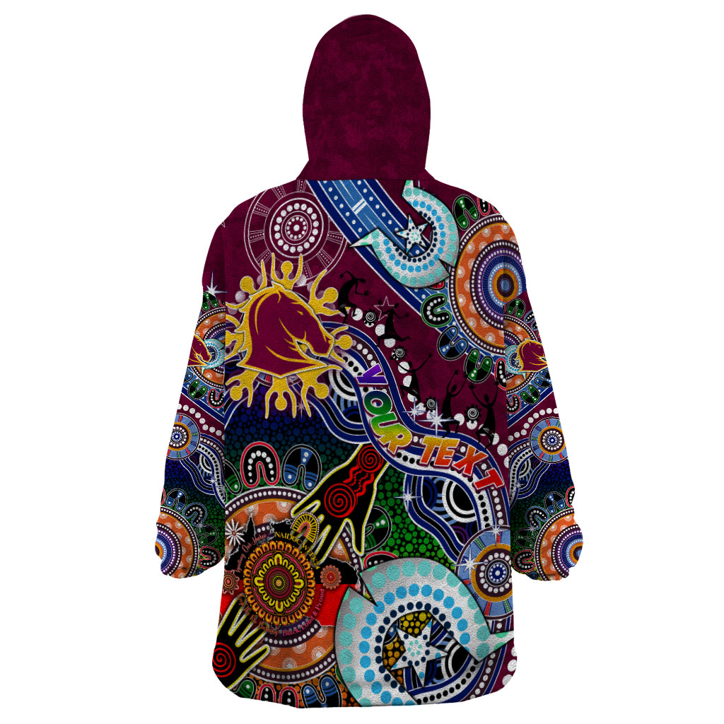 Personalised Broncos NAIDOC Week 2024 Wearable Blanket Hoodie Australia Aboriginal Dot Painting - Vibe Hoodie Shop