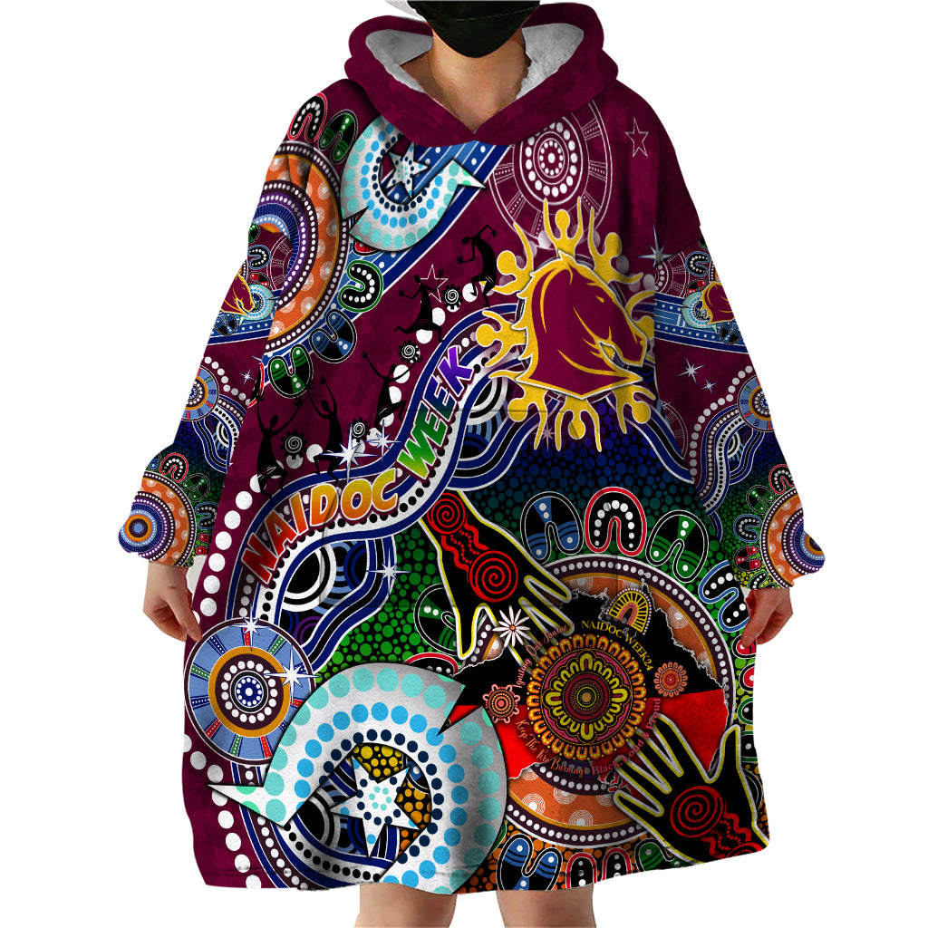 Personalised Broncos NAIDOC Week 2024 Wearable Blanket Hoodie Australia Aboriginal Dot Painting - Vibe Hoodie Shop