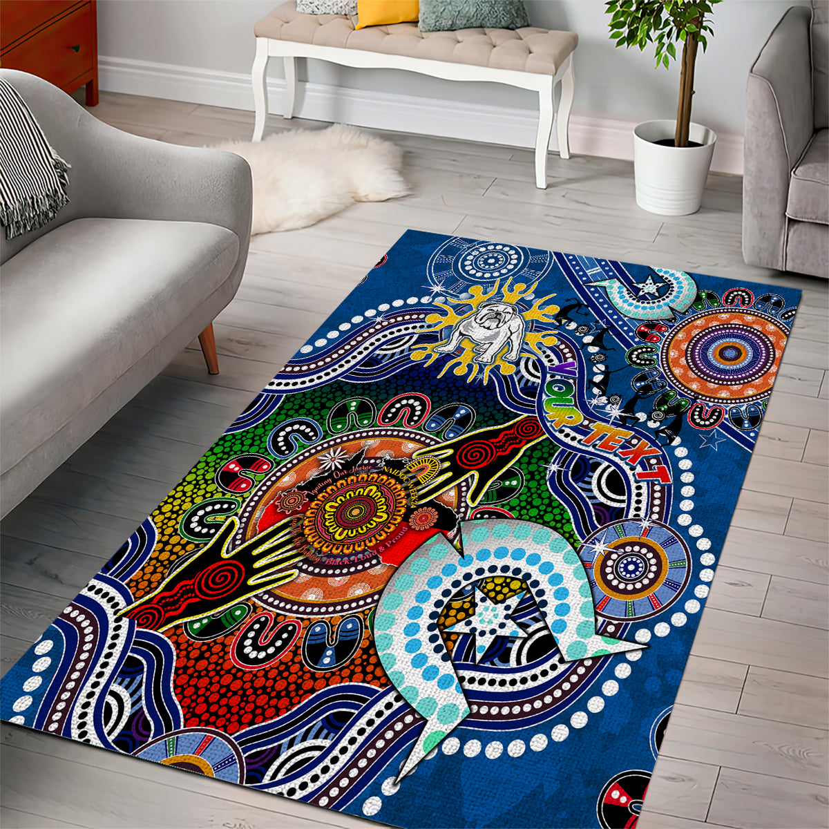 Personalised Bulldogs NAIDOC Week 2024 Area Rug Australia Aboriginal Dot Painting - Vibe Hoodie Shop