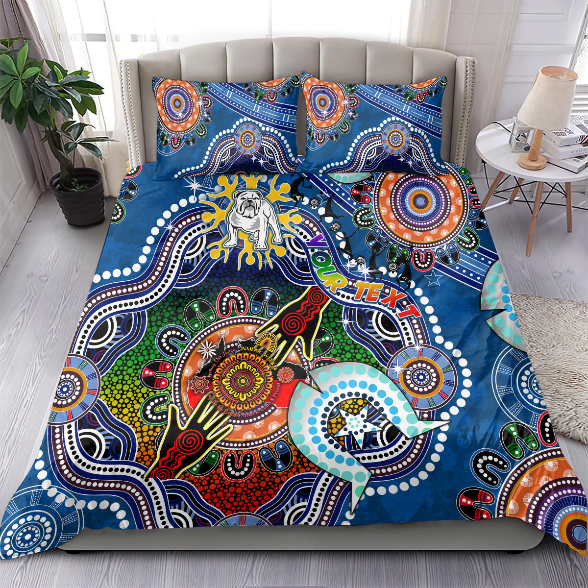 Personalised Bulldogs NAIDOC Week 2024 Bedding Set Australia Aboriginal Dot Painting - Vibe Hoodie Shop