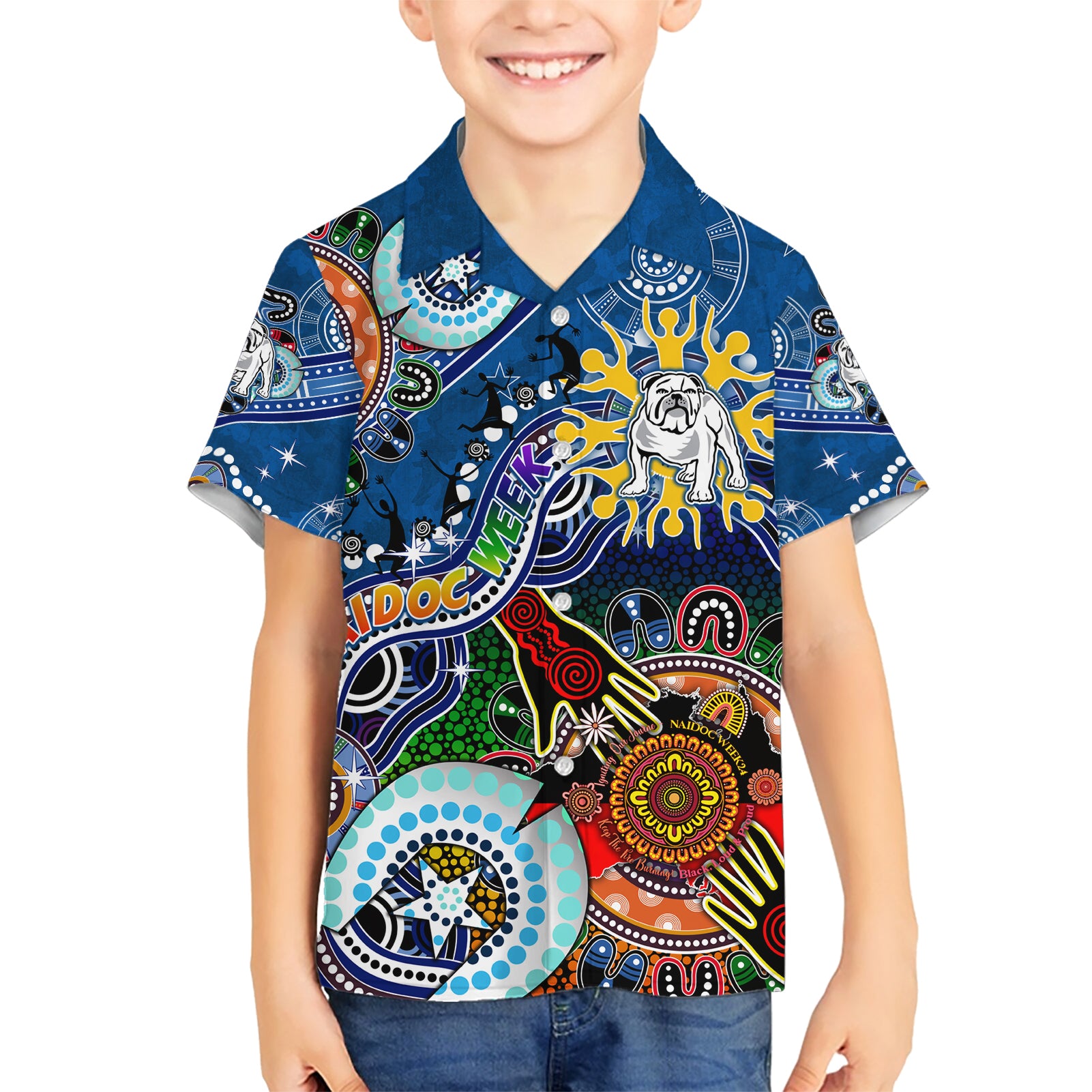 Personalised Bulldogs NAIDOC Week 2024 Hawaiian Shirt Australia Aboriginal Dot Painting - Vibe Hoodie Shop