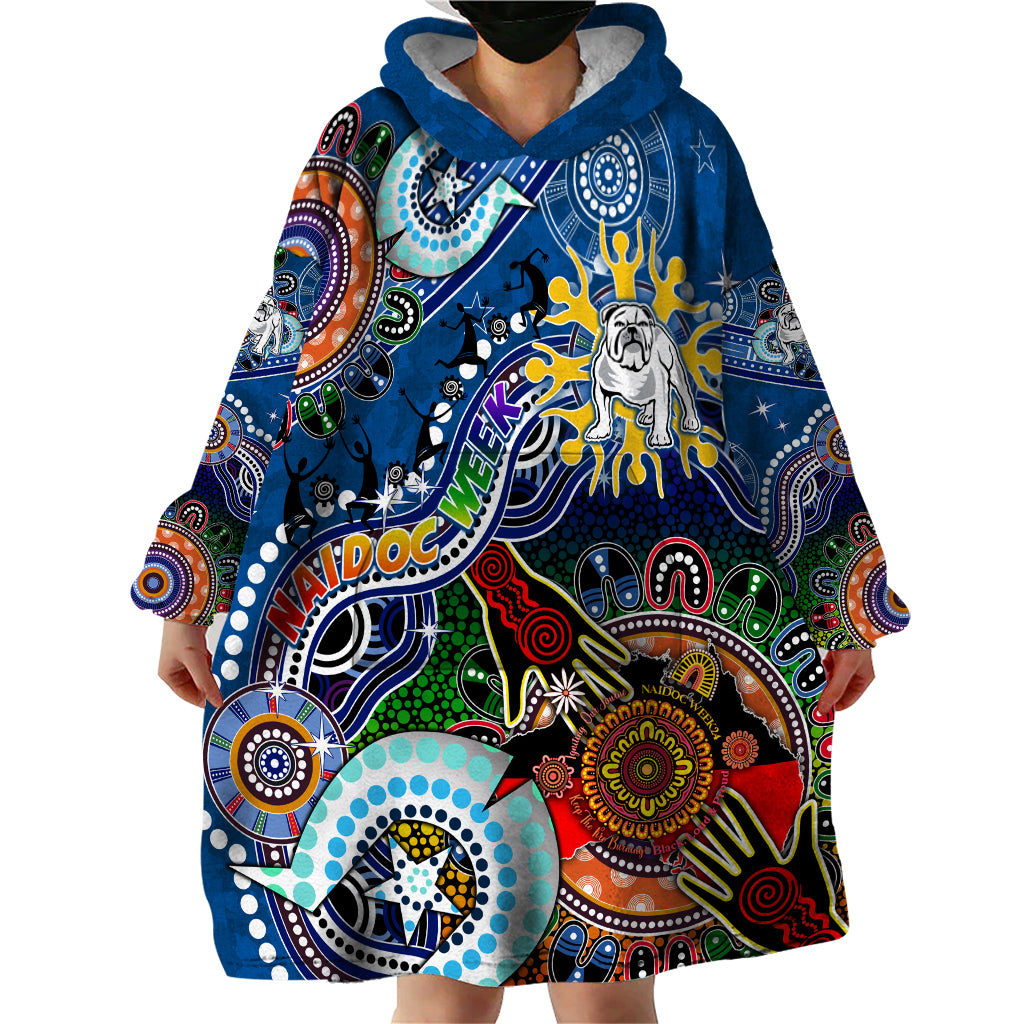 Personalised Bulldogs NAIDOC Week 2024 Wearable Blanket Hoodie Australia Aboriginal Dot Painting - Vibe Hoodie Shop