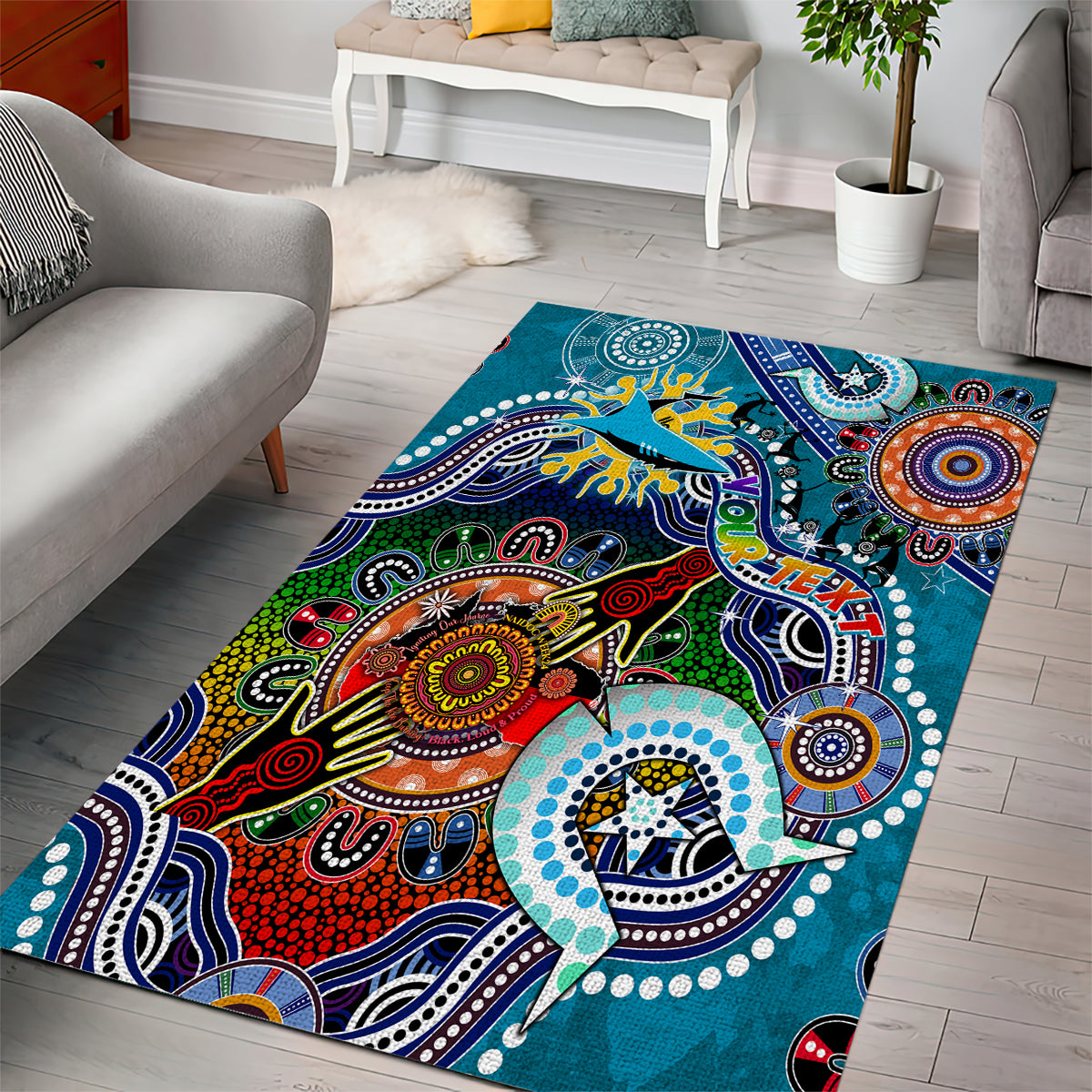 Personalised Sharks NAIDOC Week 2024 Area Rug Australia Aboriginal Dot Painting - Vibe Hoodie Shop