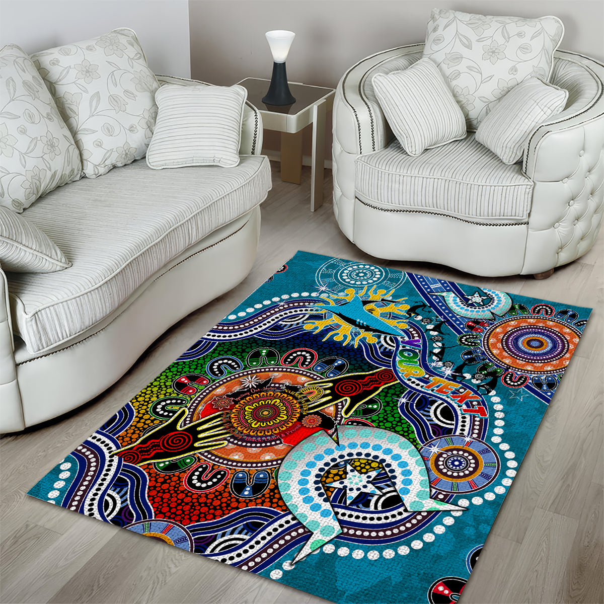 Personalised Sharks NAIDOC Week 2024 Area Rug Australia Aboriginal Dot Painting - Vibe Hoodie Shop